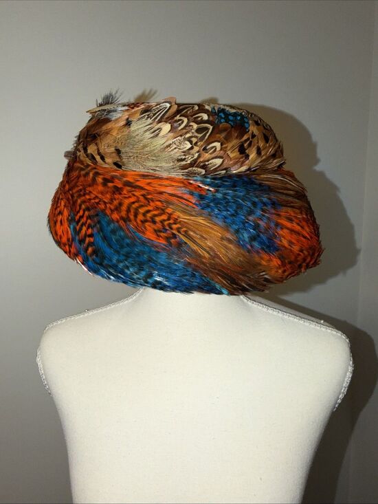 Vintage 50’s Pheasant Feather Hat Multi-Color Derby Cocktail Mid Century main image 11